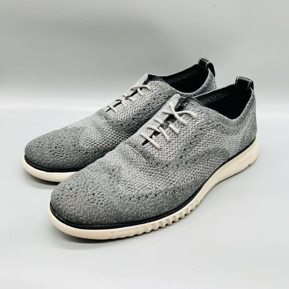 Cole Haan Shoes Mens 10.5 Gray Knit Zerogrand Stitchlite Wingtip Oxford Sneakers
